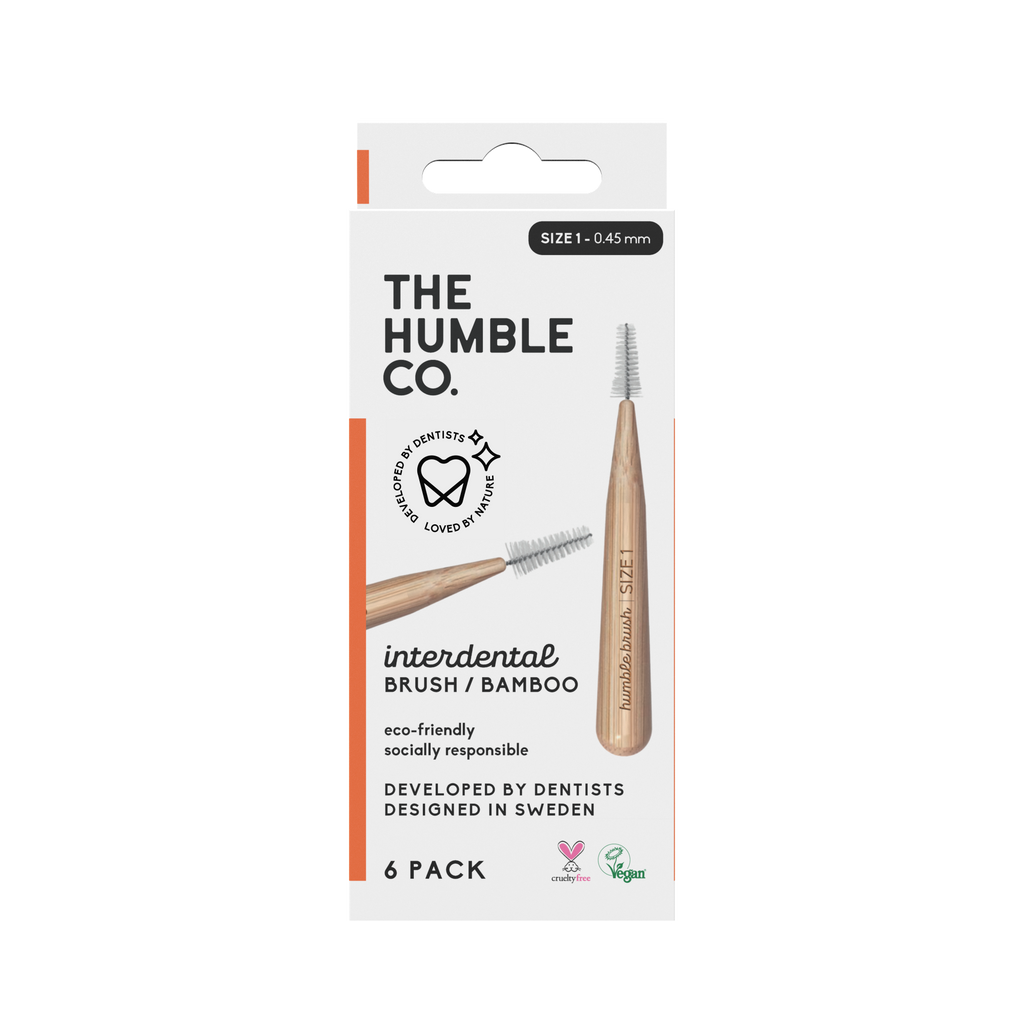 The Humble Co. bambukinis tarpdančių šepetėlis, 0,45 mm (dydis 1), oranžinis