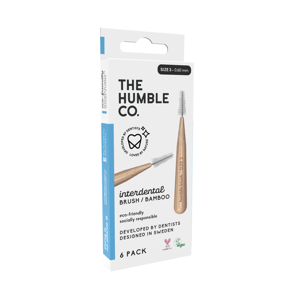 The Humble Co. bambukinis tarpdančių šepetėlis, 0,60 mm (dydis 3), mėlynas