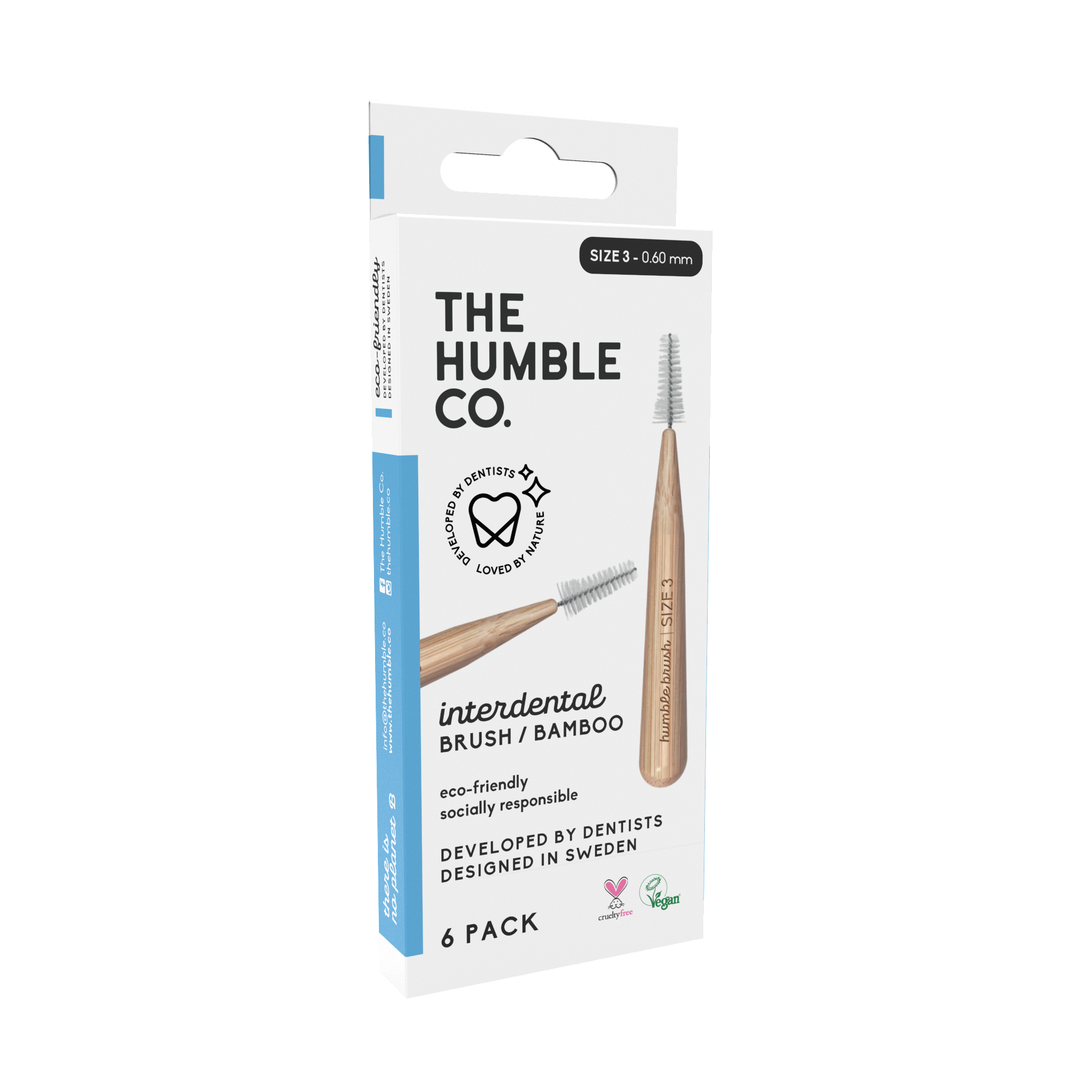 The Humble Co. bambukinis tarpdančių šepetėlis, 0,60 mm (dydis 3), mėlynas