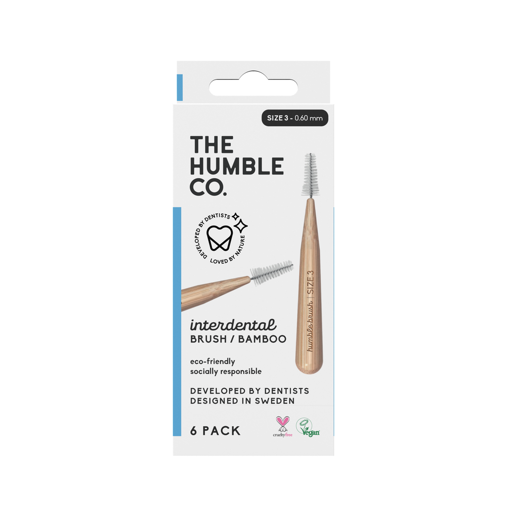 The Humble Co. bambukinis tarpdančių šepetėlis, 0,60 mm (dydis 3), mėlynas