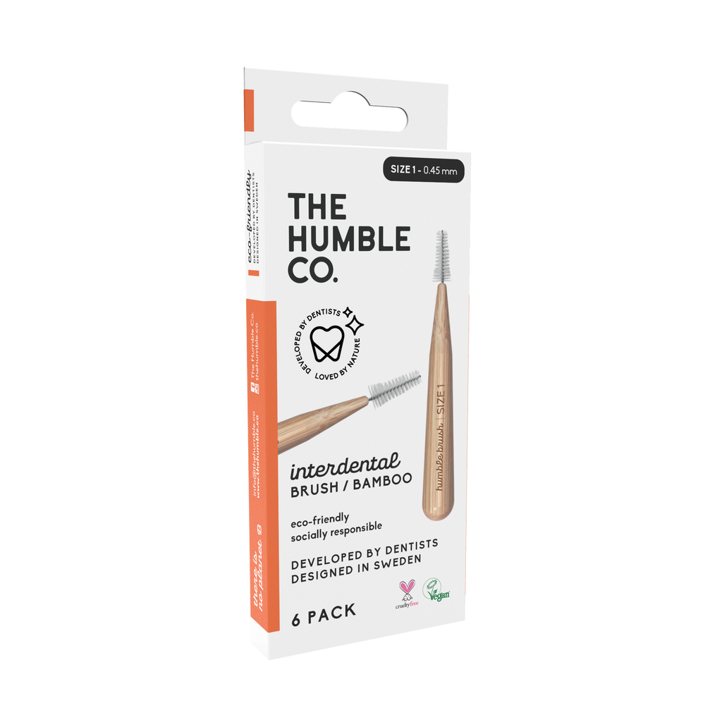 The Humble Co. bambukinis tarpdančių šepetėlis, 0,45 mm (dydis 1), oranžinis