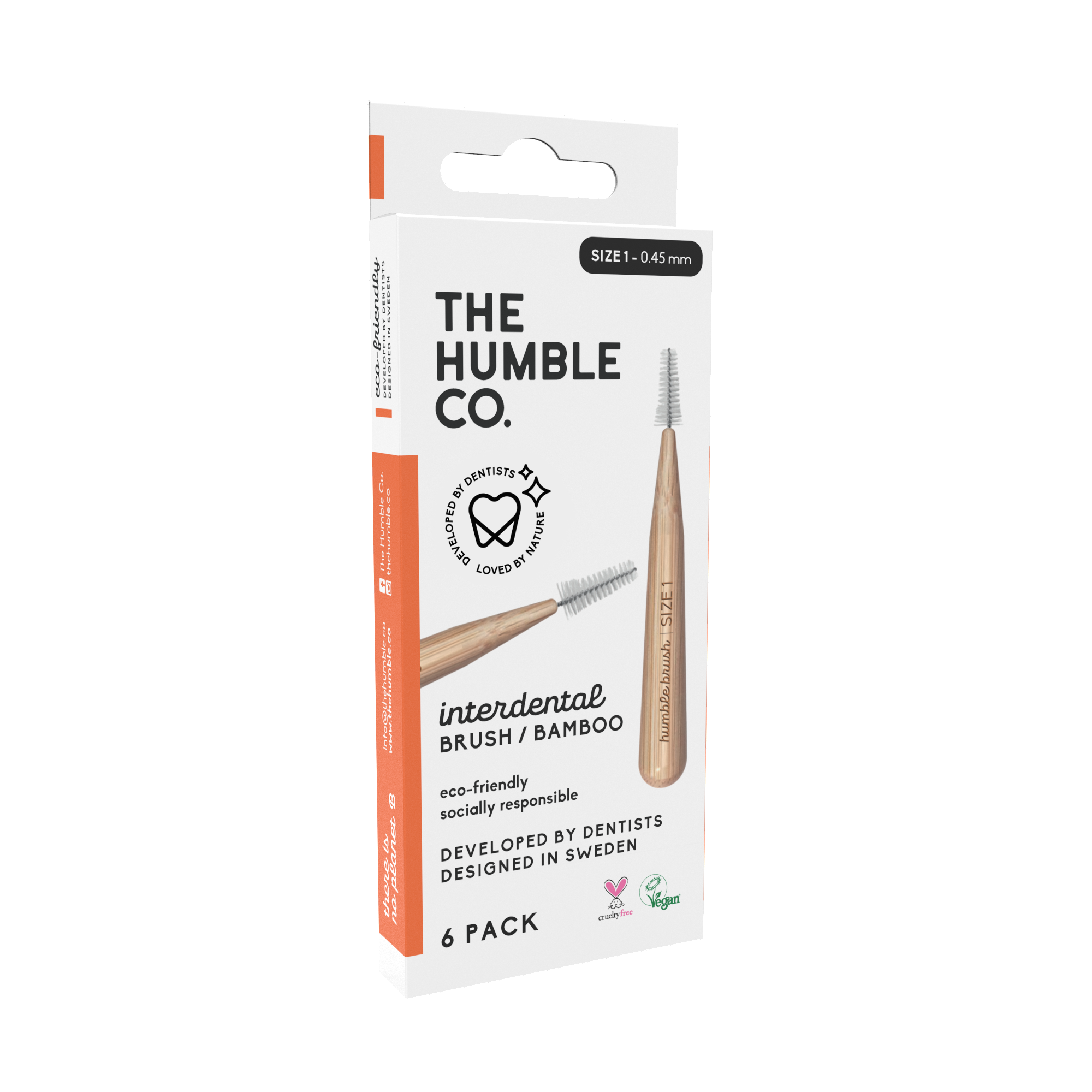 The Humble Co. bambukinis tarpdančių šepetėlis, 0,45 mm (dydis 1), oranžinis
