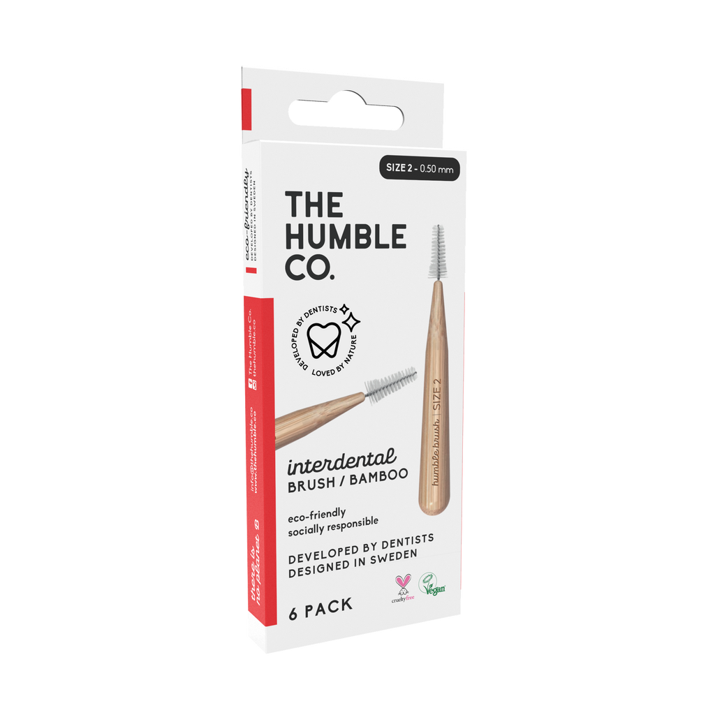 The Humble Co. bambukinis tarpdančių šepetėlis, 0,50 mm (dydis 2), raudonas