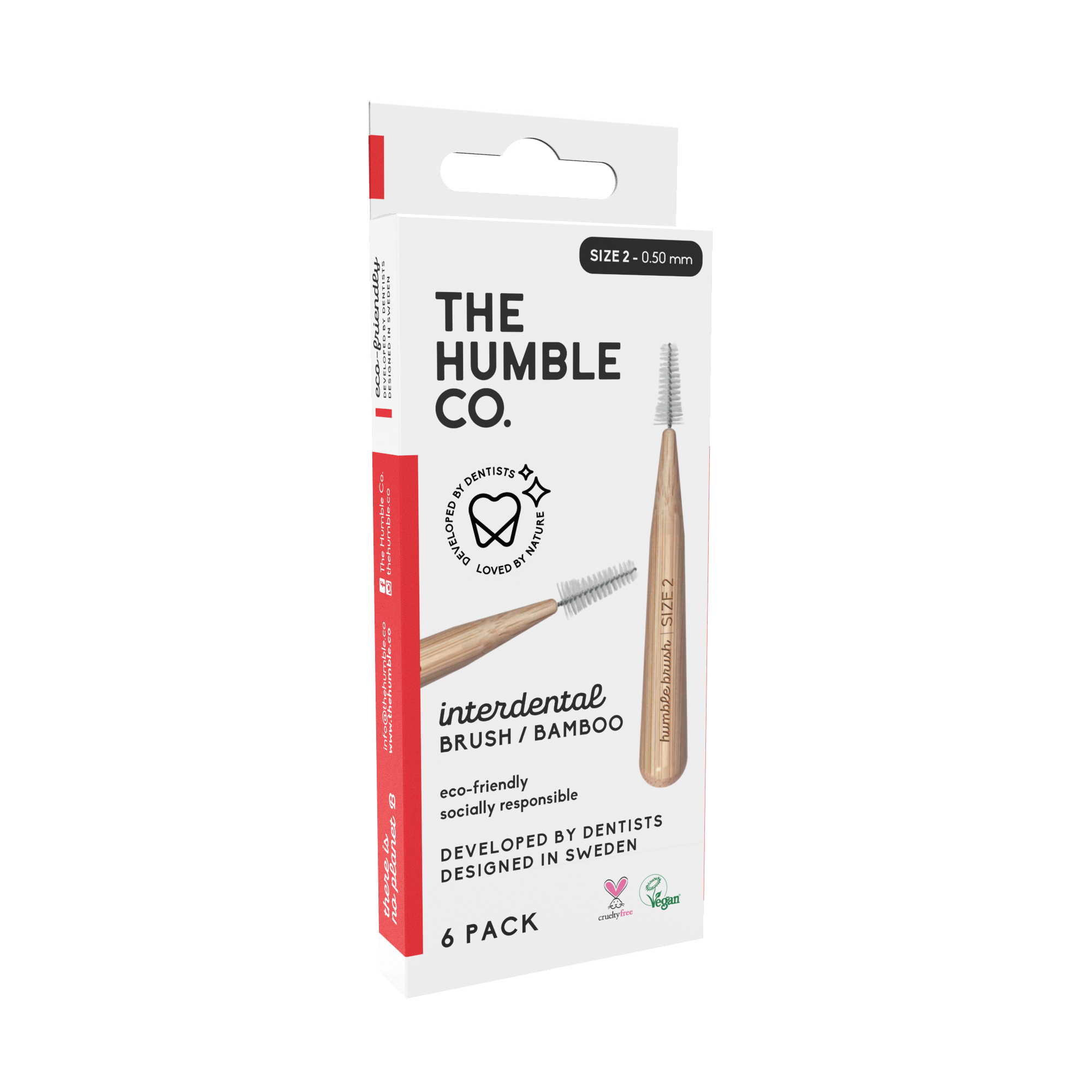 The Humble Co. bambukinis tarpdančių šepetėlis, 0,50 mm (dydis 2), raudonas
