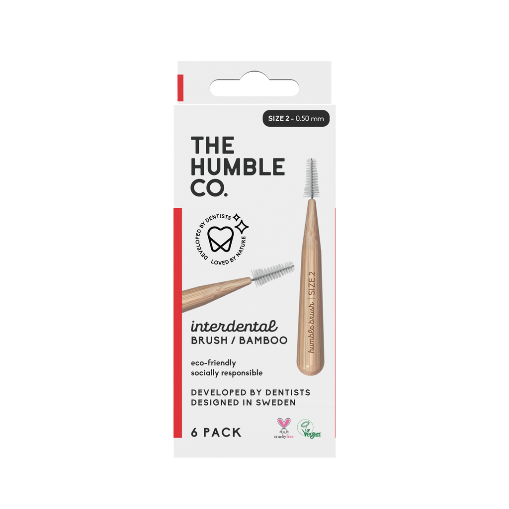 The Humble Co. bambukinis tarpdančių šepetėlis, 0,50 mm (dydis 2), raudonas