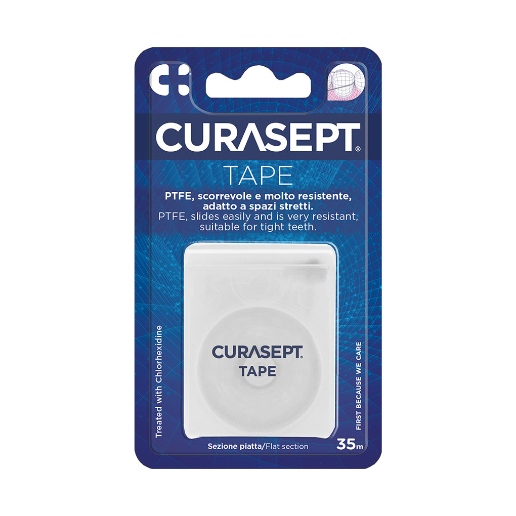 Curasept PTFE juostelės tipo tarpdančių siūlas su chlorheksidinu, 35 m